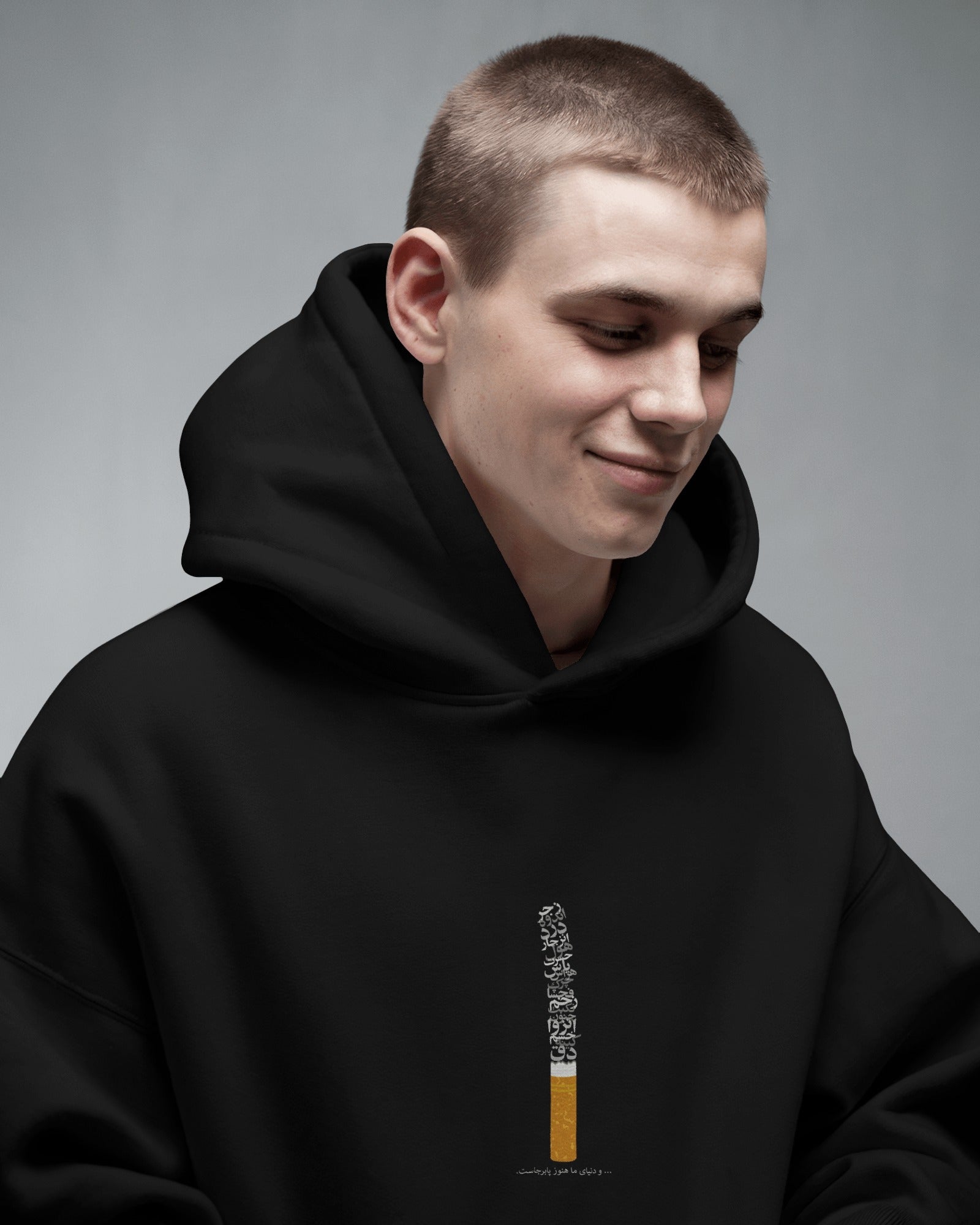 Persian Typography Cigarette Hoodie | Minimal Iranian Streetwear | Graphic Design