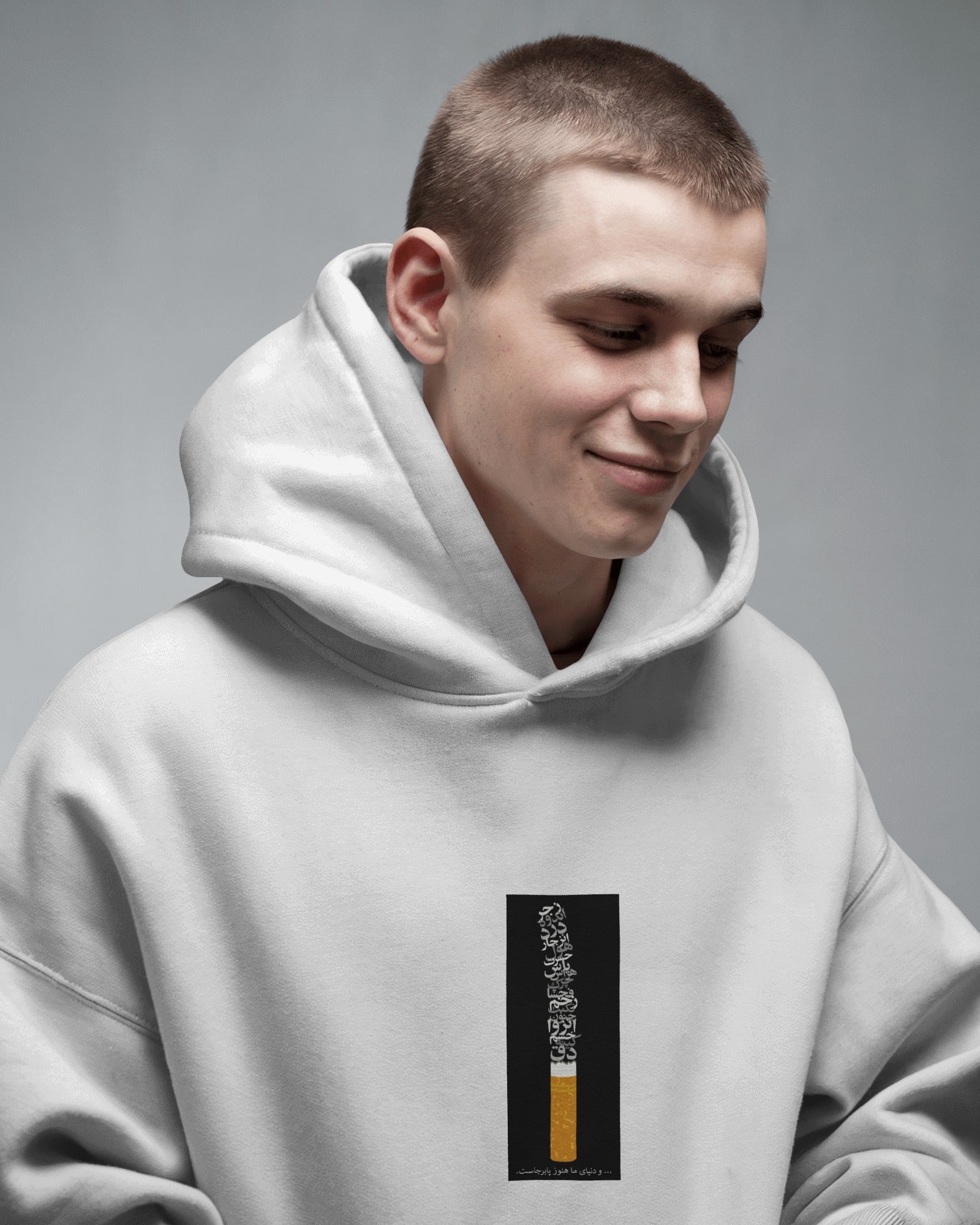 Persian Typography Cigarette Hoodie | Minimal Iranian Streetwear | Graphic Design