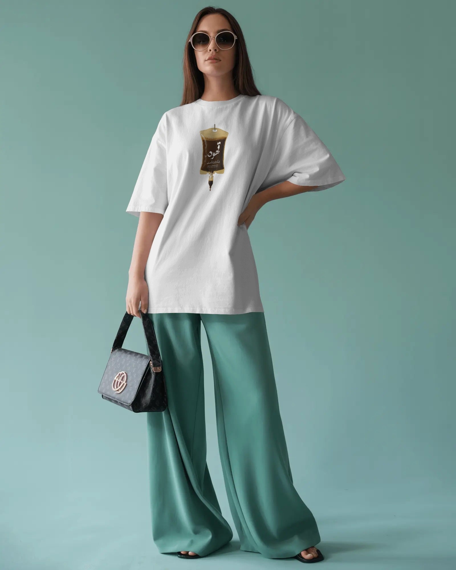 Coffee IV Drip Graphic Oversized T-Shirt | Persian “Ghahveh” Design