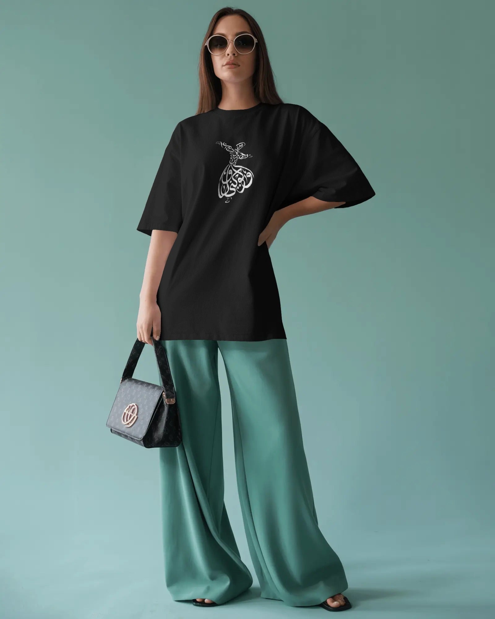 Persian Dancing Woman Calligraphy Oversized T-Shirt | Artistic Sufi Inspired Design