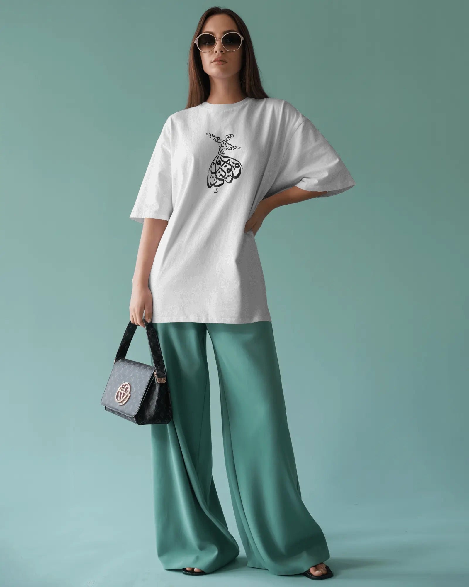 Persian Dancing Woman Calligraphy Oversized T-Shirt | Artistic Sufi Inspired Design