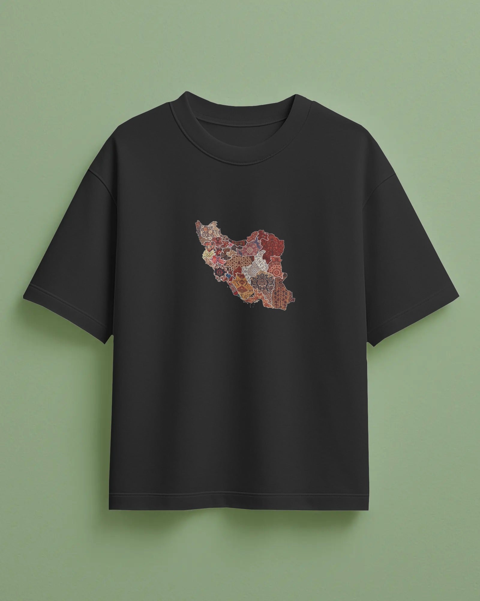 Iran Map Carpet Art Oversized T-Shirt | Persian Rug Inspired Design