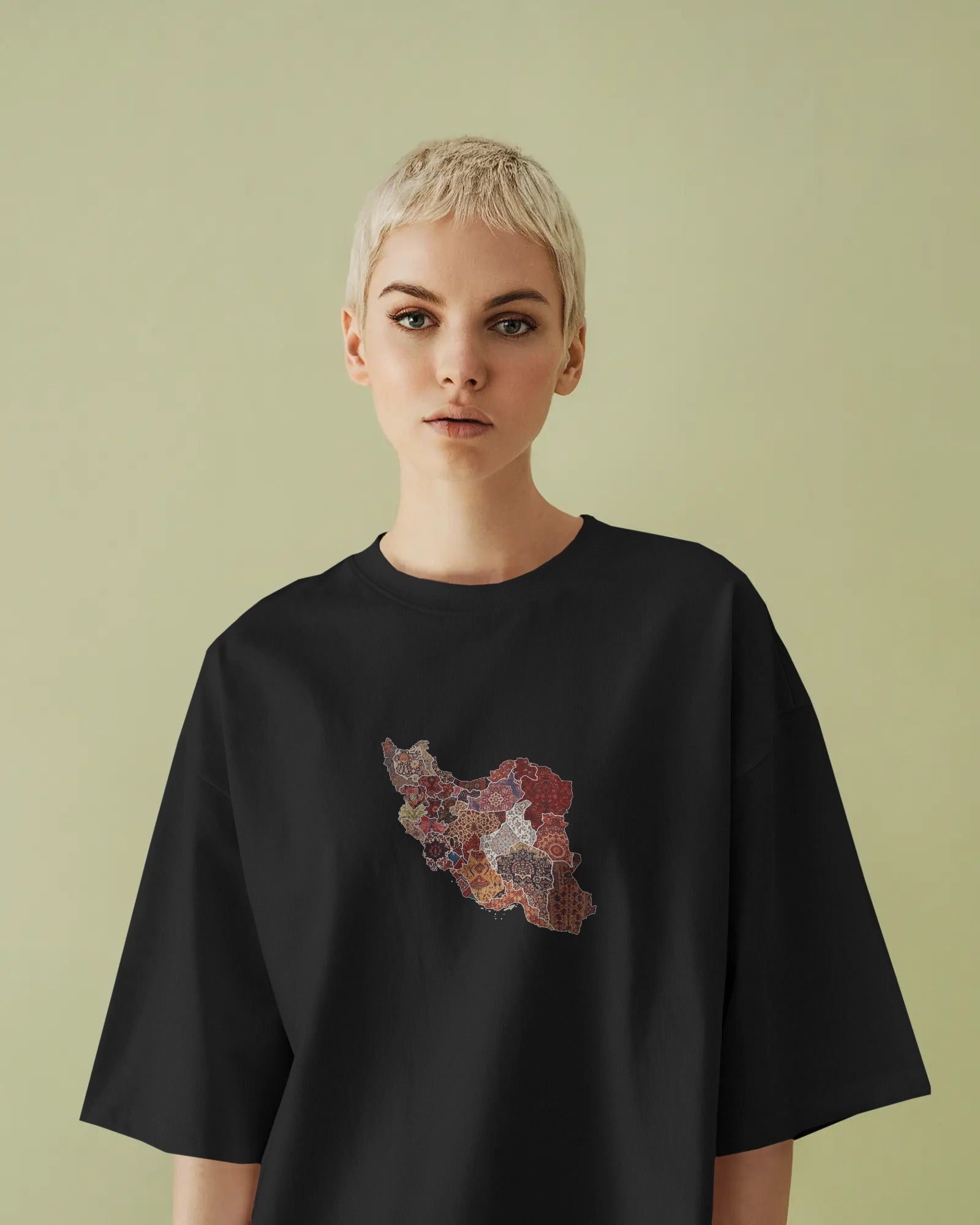 Iran Map Carpet Art Oversized T-Shirt | Persian Rug Inspired Design