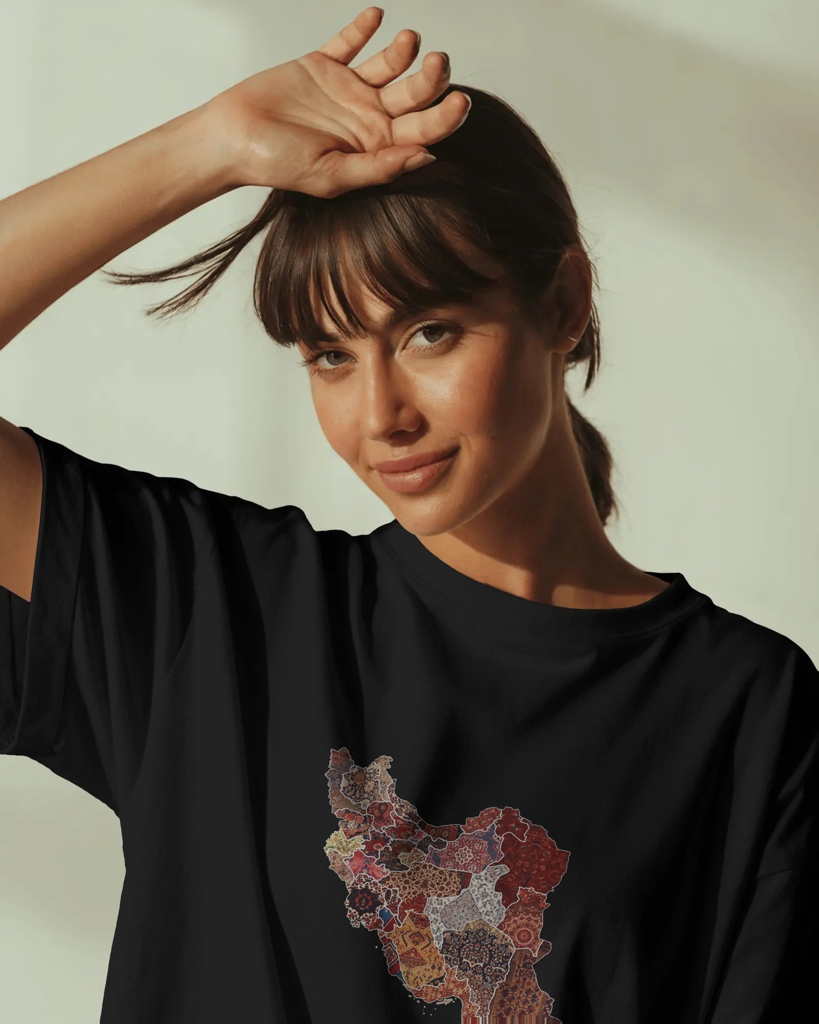 Iran Map Carpet Art Oversized T-Shirt | Persian Rug Inspired Design