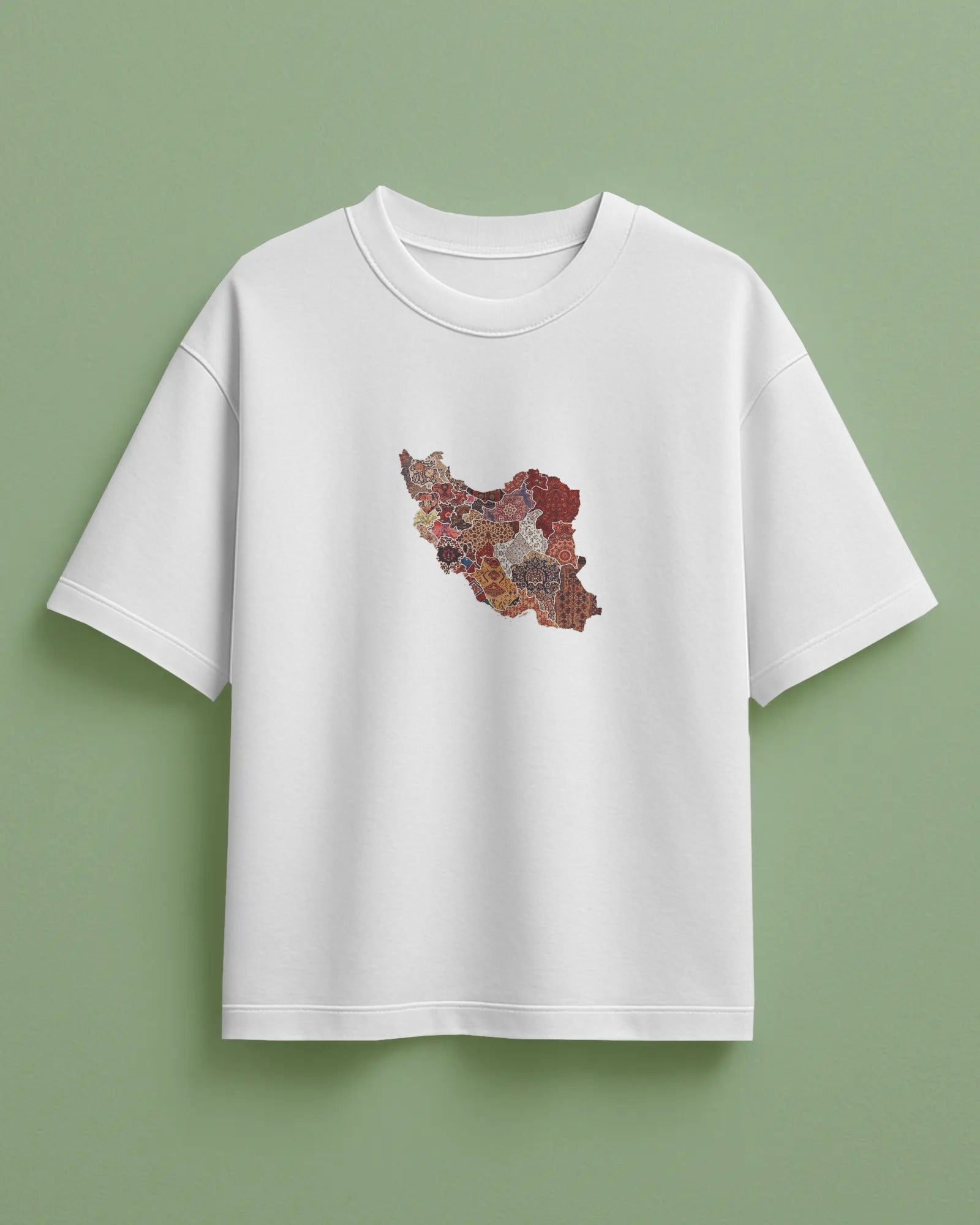 Iran Map Carpet Art Oversized T-Shirt | Persian Rug Inspired Design