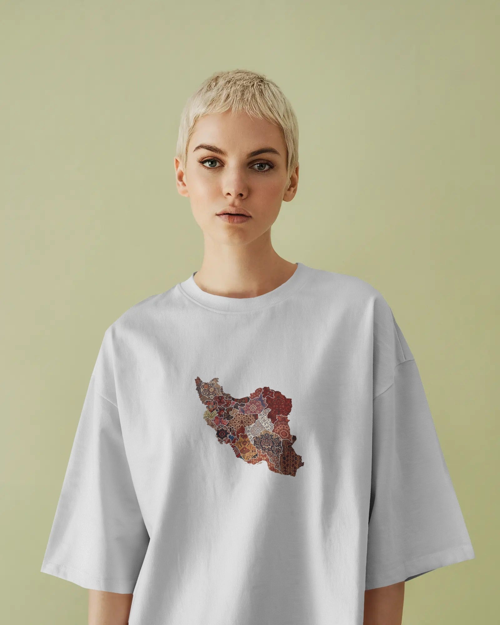 Iran Map Carpet Art Oversized T-Shirt | Persian Rug Inspired Design