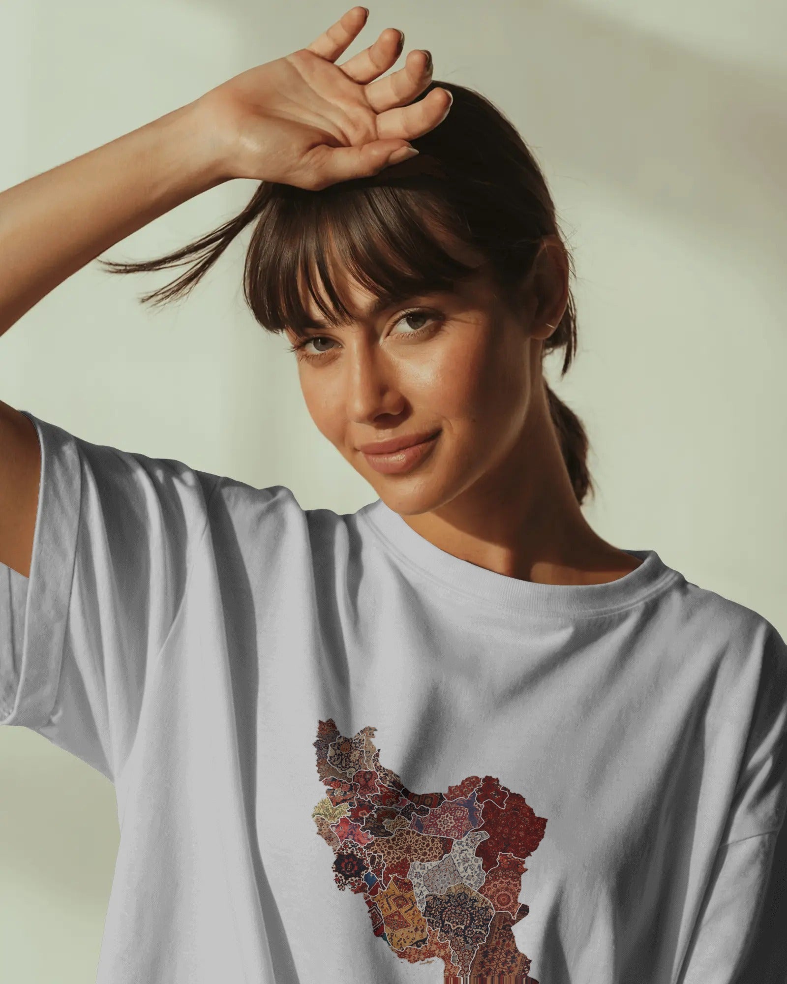 Iran Map Carpet Art Oversized T-Shirt | Persian Rug Inspired Design