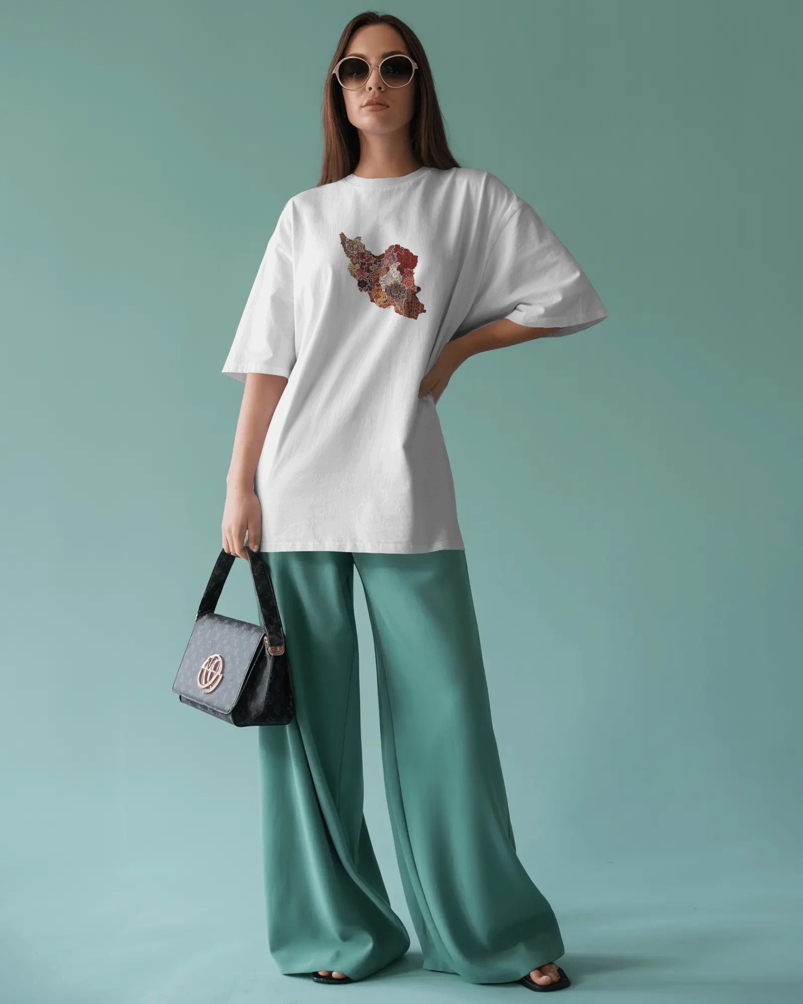 Iran Map Carpet Art Oversized T-Shirt | Persian Rug Inspired Design