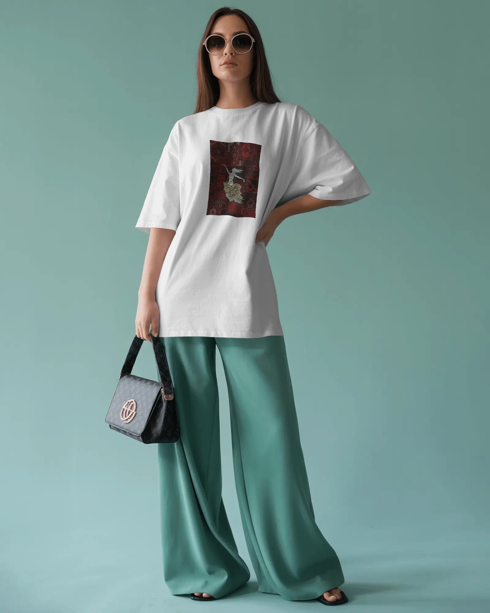 Persian Art Dancing Woman Oversized T-Shirt | Iran Inspired Design