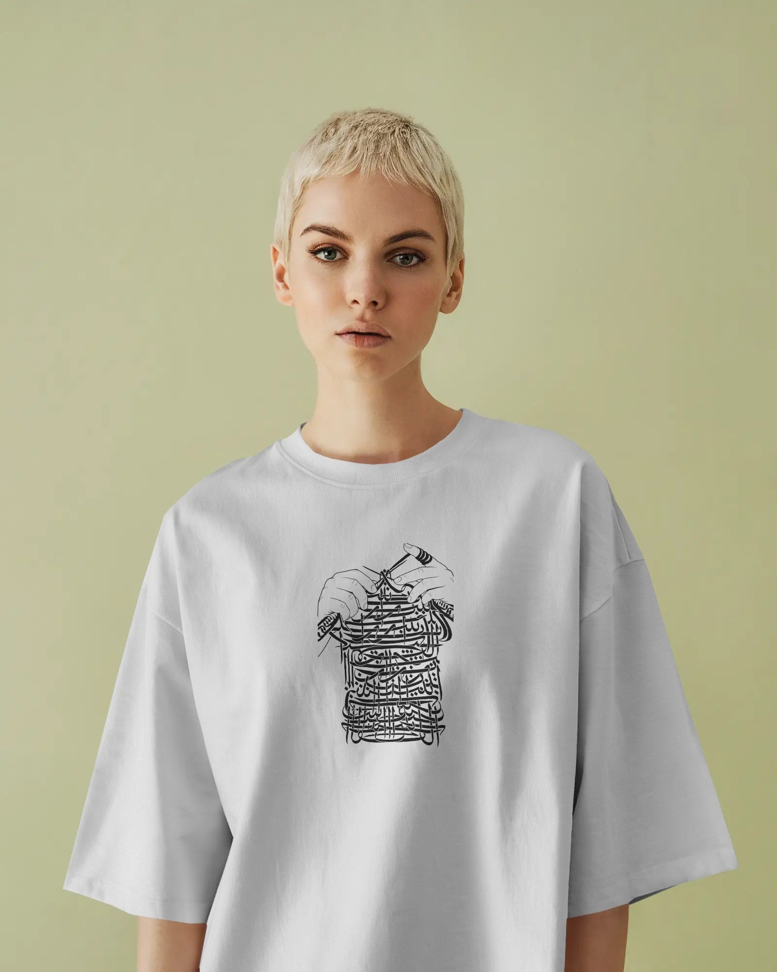 Persian Calligraphy Sewing Art Oversized T-Shirt | Handmade Concept Design