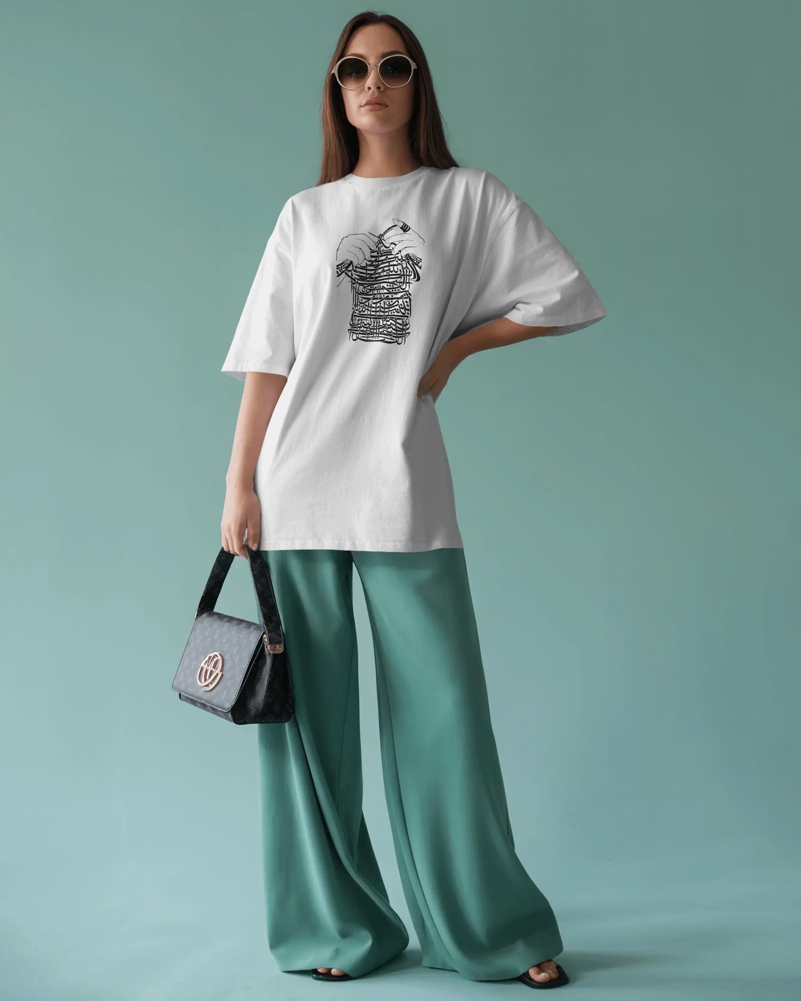 Persian Calligraphy Sewing Art Oversized T-Shirt | Handmade Concept Design