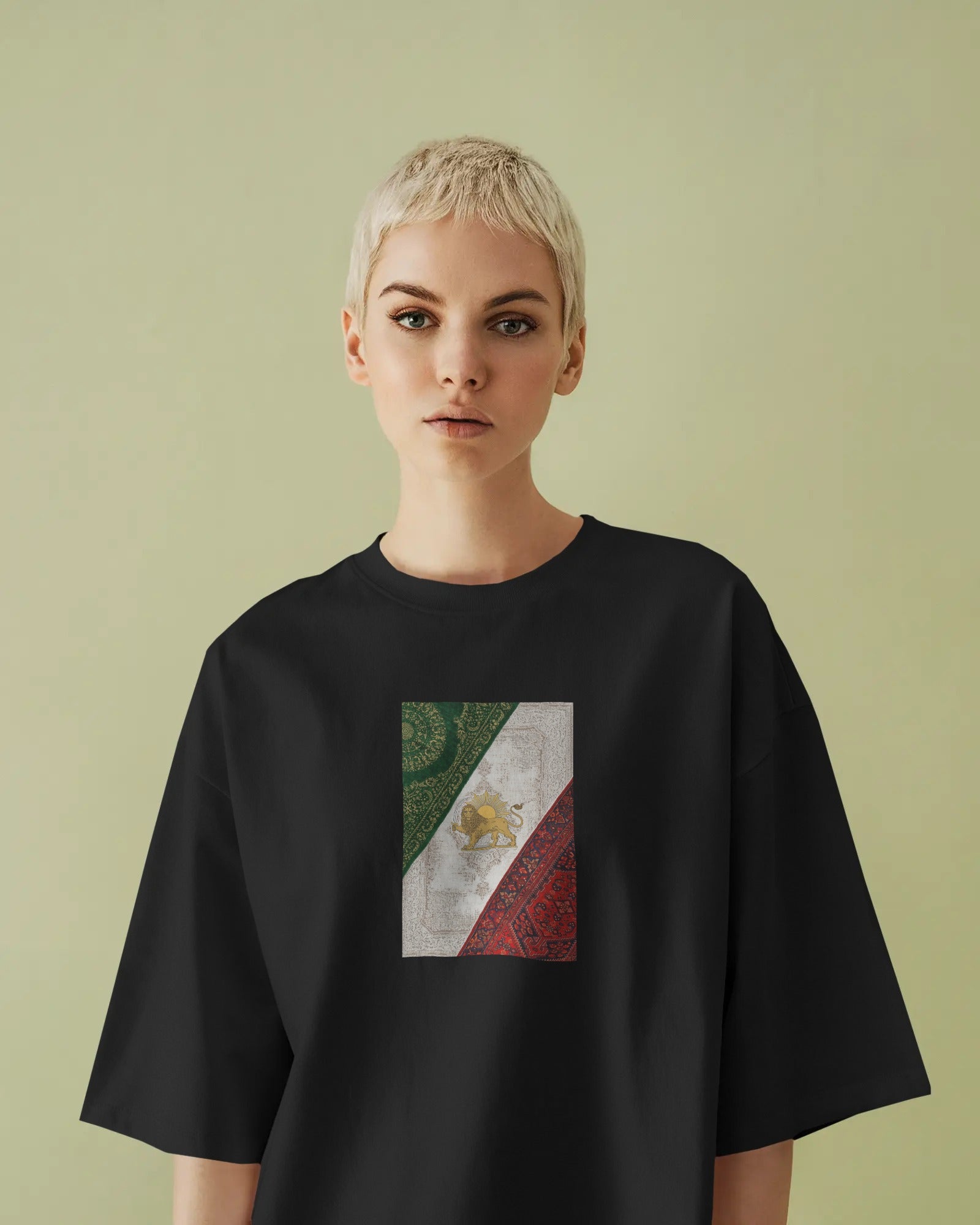 Lion & Sun Iran Flag Oversized T-Shirt | Persian Heritage Design