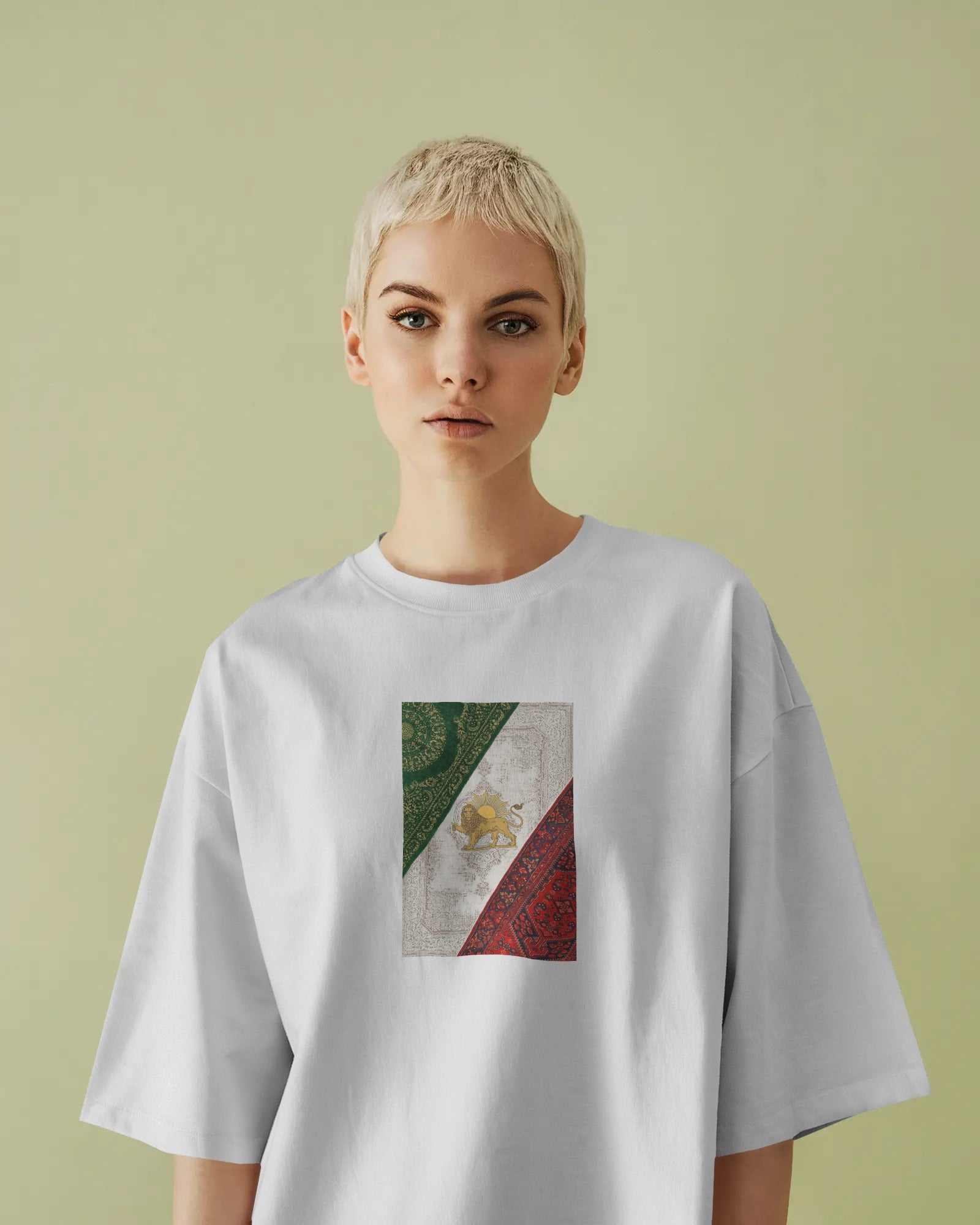 Lion & Sun Iran Flag Oversized T-Shirt | Persian Heritage Design